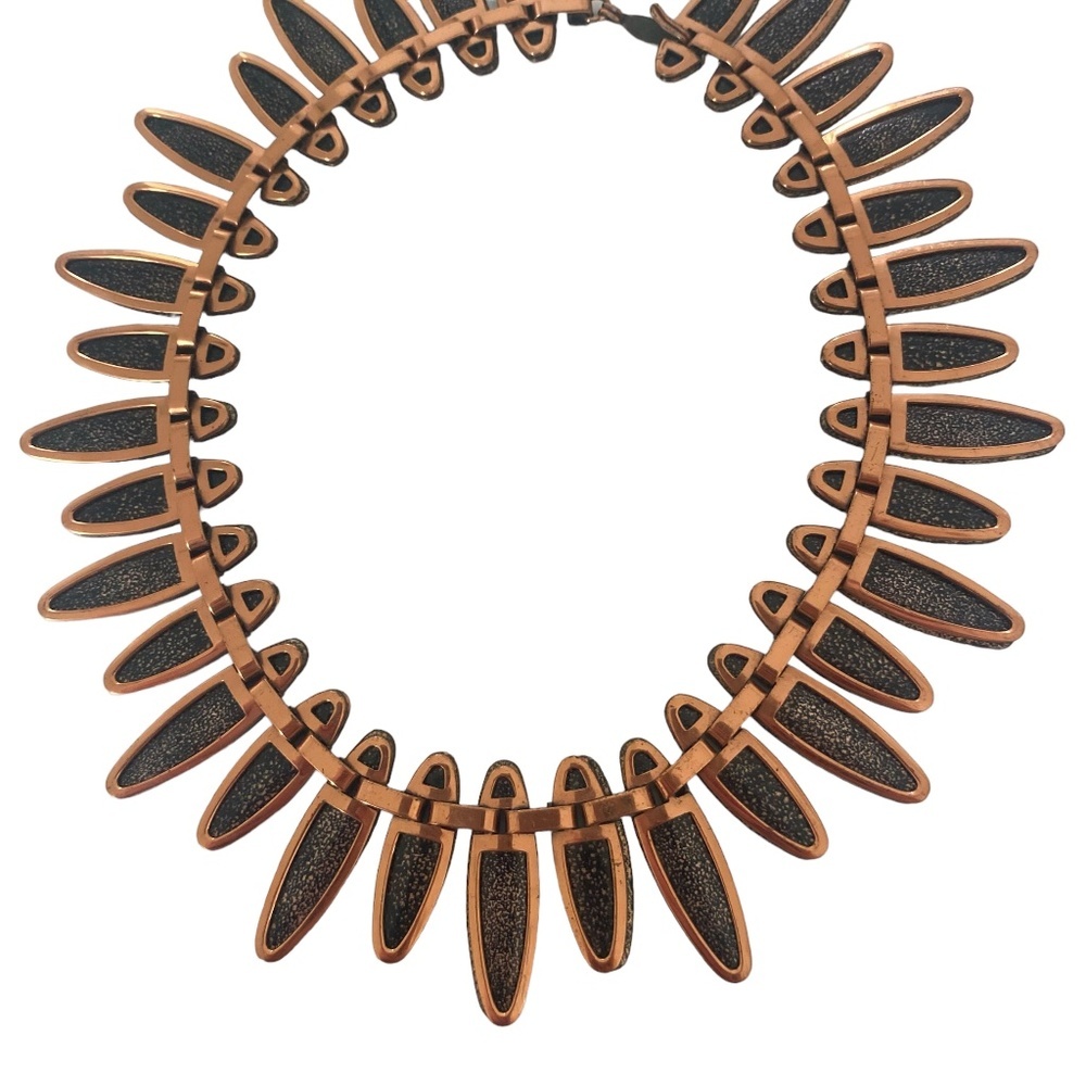 VTG Matisse Renoir copper black enamel necklace MCM mid century Nefertiti - Picture 9 of 10